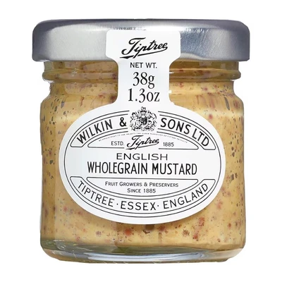 Image of Wilkin &amp; Sons Tiptree English Wholegrain Mustard, Large Case / 72 pack of 38g Mini Glass Jar Portion Pots