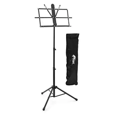 Image of TIGER MUS56 PRO Easy Folding Metal Sheet Music Stand Professional Sturdy Portable with Carry Bag Black