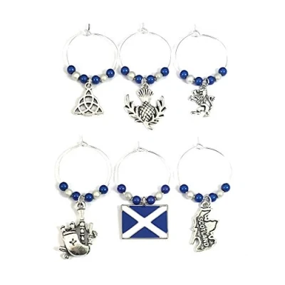 Image of Libby&#039;s Market Place Scottish Scotland Wine Glass Charms with Velvet Gift Bag