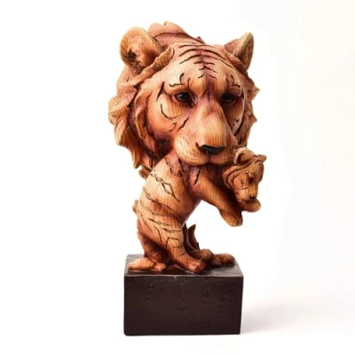 Image of Naturecraft Wood Effect Resin Figurine Tiger with Cub