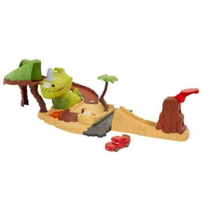 Image of Mattel Disney and Pixar’s Cars Toys, Dinosaur Playground Playset with Lightning McQueen Toy Car, Kid Activated Action, On The Road, HNL99