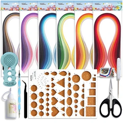 Image of JUYA Paper Quilling Kits with 30 Colors 600 Strips and 8 Tools(Blue Tools, Width 3mm Have Glue)