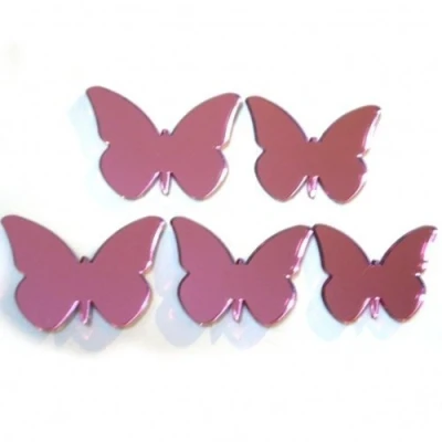 Image of Super Cool Creations Pink butterfly Big Wings Mirrors Pack of Ten 4cm x 2cm each