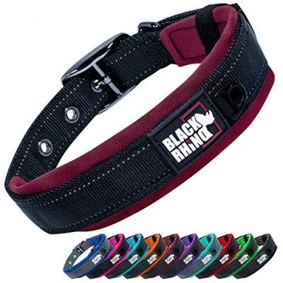 Image of Black Rhino The Comfort Collar Ultra Soft Neoprene Padded Dog for All Breeds Heavy Duty Adjustable Reflective Weatherproof Small, Burgundy/Bl