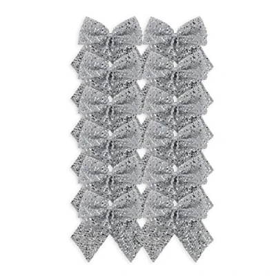 Image of Davies Products Ltd Pack of 12 Glitter Tinsel 6cm Bows Silver Christmas/Wedding Decoration