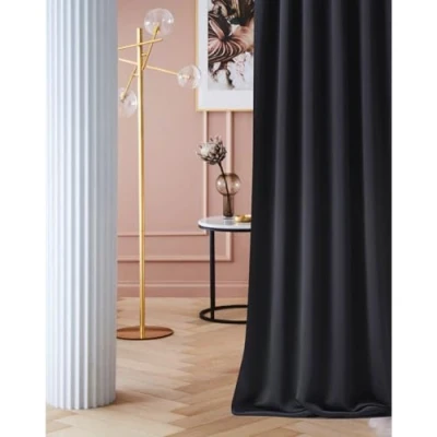 Image of ROOM99 Laurel Curtain with Ruffle Tape, 140 x 280 cm, Width Height Blackout Opaque Sliding Curtains, Living Room, Bedroom, for Rail System, Black, Pack of 1
