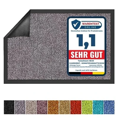 Image of Rhine Dirt Trapper Mat, Absorbent Machine Washable Doormat with Non Slip Backing, Indoor &amp; Outdoor Front Door Mat Barrier Entrance (Grey, 40 cm x 60 cm)