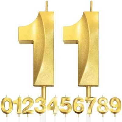 Image of 11th Birthday Candle, 3D Design Gold Glitter Number Candles, Cake Topper Decorations, Candle for Party, Wedding Anniversary, Baby Shower, Party Decoration