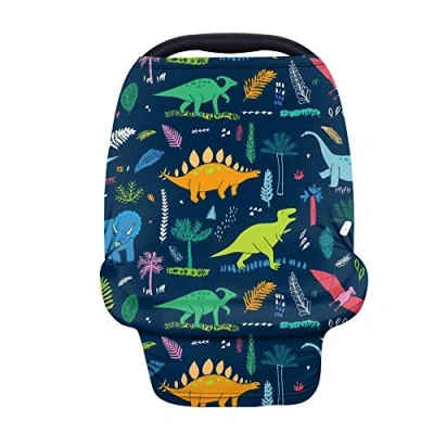 Image of Binienty Baby Carseat Canopies, Colorful Cartoon Dinosaur Print Soft &amp; Breathable Stroller Cover, Breastfeeding Scarf, Canopy