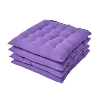 Image of HOMESCAPES Purple Seat Pads for Dining Chair, Set of 4 100% Cotton Chair with Straps, 40x40 cm