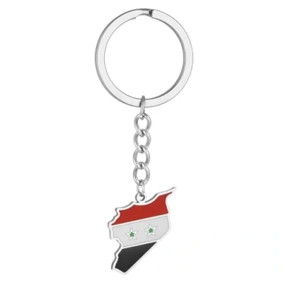 Image of JSGHGDF Stainless Steel Syria Map Flag Pendant Keychain For Women Men Gold Silver Color Charm Keyring Bag Ornament Jewelry