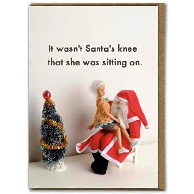 Image of Bold &amp; Bright Hilariously Funny Christmas Cards &#039;Santa Knee&#039; Rude Cheeky Xmas For Him Her Men Women Partner Friend Sold by Brainbox Candy
