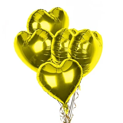 Image of Pack of 5 Gold Heart Balloons, 18 Inches Shape Foil Balloons Helium for Valentines Engagement Bridal Shower Graduation Baby Wedding Anniversary Birthday Party Decorations