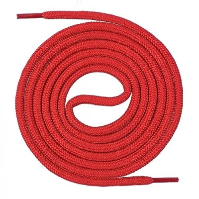Image of Mount Swiss Round premium laces for work shoes, hiking shoes and trekking polyester, diameter 4.5 mm, very tear resistant, colour: red, length: 210 cm.
