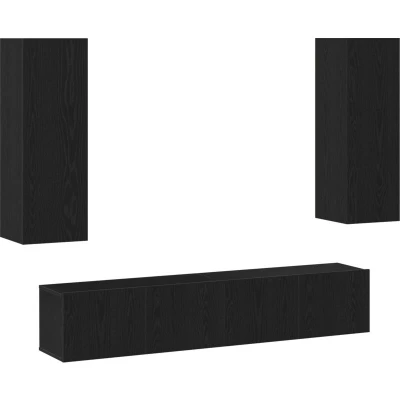 Image of vidaXL 4 Piece TV Cabinet Set Wall mounted Black Oak Engineered Wood
