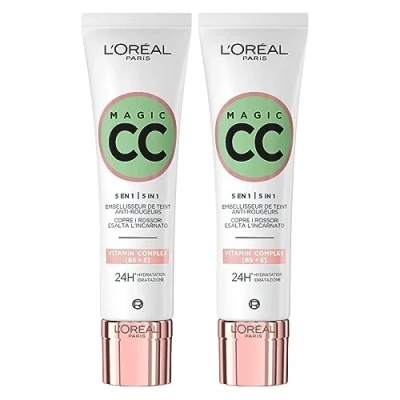 Image of L&#039;Oréal Paris Magic CC Cream 24H Anti Redness Moisturizing Green 5in1 Universal Shade Long Lasting Velvety Skin Effect 2 Bottles of 30ml