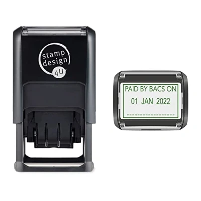 Image of SD4U Word and Date Stamp Self Inking Paid by BACS ON Changeable in Green Ink