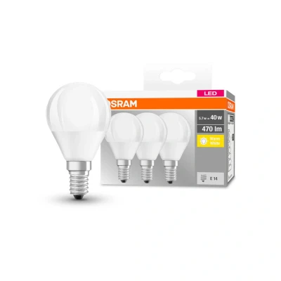 Image of OSRAM LED teardrop E14 P40 4.9W 2700K 470lm x3