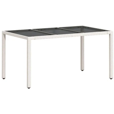Image of vidaXL Garden Table with Glass Top White 150x90x75 cm Poly Rattan