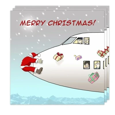 Image of Twizler Funny Christmas Cards Pack of 3 Santa Plane Crash Design Merry Xmas Multipack