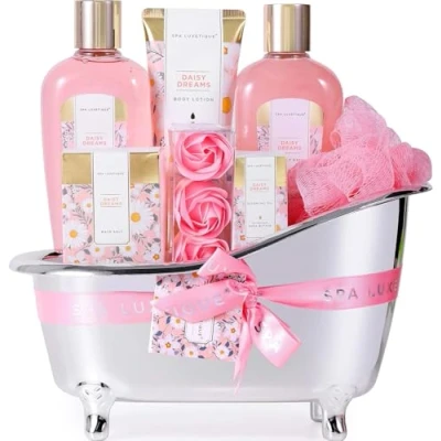 Image of Gift Sets for Women Spa Luxetique Set, 8pcs Daisy Pamper Bath Sets, Birthday Gifts with Essential Oil, Body Lotion, Bombs, Mothers Day Gifts, Christmas