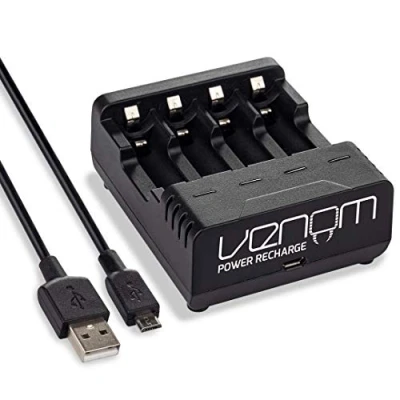 Image of Venom TAO9026 Power Recharge Intelligent Charging Station (Holds Up to 4 x AA or AAA Rechargeable Batteries), Black
