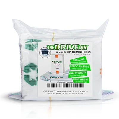 Image of Car Bin Liner Refill Kit (40 Pack of 2 Gallon Bags) Drive Auto Trash Can Liners Tidy Waste and Rubbish in Cars, Vans, or Any Vehicle
