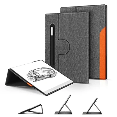 Image of Ayotu Book Folio Case for Remarkable 2 Paper Tablet 10.3&quot; 2020 Released, Premuin Fabric Smart Cover with 360 Degree Rotatable Stand and Stylus Pocket, Only 2, Gray &amp; Orange
