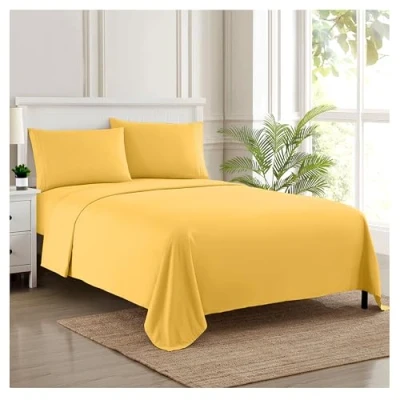 Image of Sweet Home Collection Luxury Bedding Set with Flat, Fitted Sheet, 2 Pillow Cases, Microfiber, Yellow, Twin