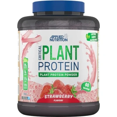 Image of Applied Nutrition Plant Protein Powder Critical Vegan Shake with SOYA, Pea, Brown Rice Proteins &amp; Essential Amino Acids Dairy Free Gym Supplement (1.8kg 60 Servings) (Vanilla)
