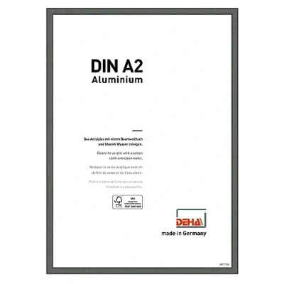 Image of DEHA Design Boston Photo Frame A2, 42x59.4cm Aluminium Picture Frame, Grey with Protective Acrylic Glazing and Push Turn Clips Contrast
