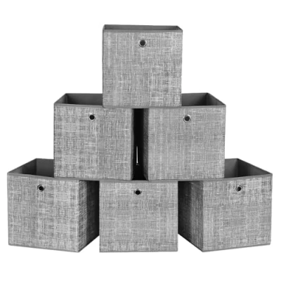 Image of SONGMICS Storage Boxes, Set of 6 Non Woven Fabric Box with Handle, 30 x cm, Fit Cube Unit, for Shelves, Foldable, Clothes Storage, Flecked Grey RFB02LG 3