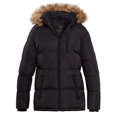 Image of SS7 Boys Padded Parka Coat with Faux Fur Hood Black