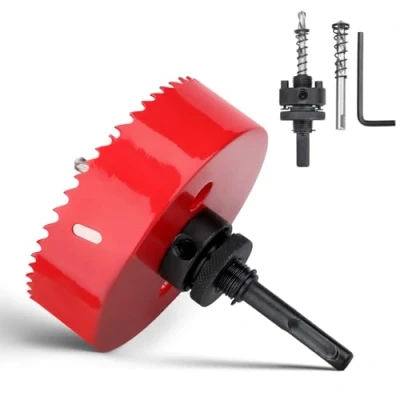 Image of Hole Saw 65 mm, HSS Wood with SDS Plus Shank and Hexagonal Drill Bit for Wood, Drywall, Plastics