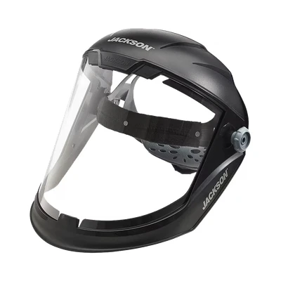 Image of Jackson Safety 14201 Maxview face shield/Face guard anti fog coating, visor protection and ratcheting headgear, Black