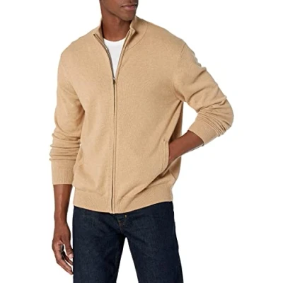 Image of Amazon Essentials Men&#039;s Full Zip Cotton Jumper, Camel Heather, M