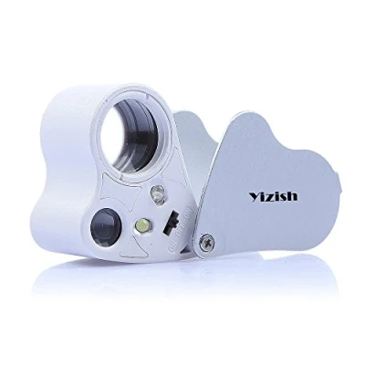 Image of Magnifying Glass, Yizish 30X 60X Dual Lens LED Illuminated Jewelry Magnifier, Pocket Microscope Jewelers Eye Loupe Glasses
