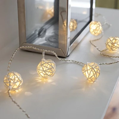 Image of Lights4fun 16 Warm White LED Battery Operated Rattan Ball Fairy Lights