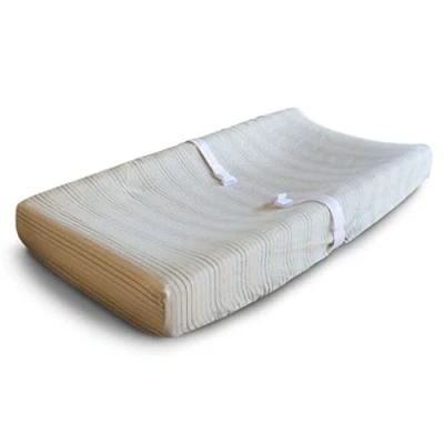Image of Mushie Extra Soft Muslin Fitted Changing Pad Cover Standard 72x48x13cm Breathable Fully Elastic Edges Material: 100% Cotton (Retro Stripes)