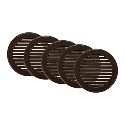 Image of Vent Systems ø100 mm / 4&#039;&#039; Inch Brown Soffit Cover Pack of 5 Round Air Louver Grille Built in Insect Screen HVAC Vents for Bathroom, Home Office, Kitchen
