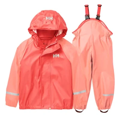 Image of Helly Hansen Unisex Kids K Bergen 2.0 Pu Rainset Pants, Peach Echo, 1 Year UK