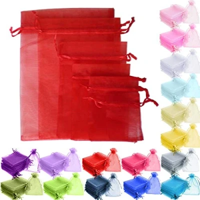 Image of Time to Sparkle 200pcs Organza Gift Bags Wedding Party Favour Jewellery Packing Pouches (Red, 7x9cm 200pcs)