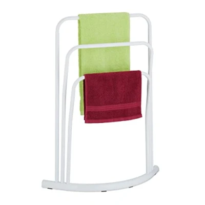 Image of Relaxdays Rack, 3 Rails, H x W D: 86 66 21 cm, Standing Towel Holder, Metal, White