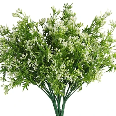 Image of BELLE VOUS 6 Pack Plastic Artificial Faux Hanging Plants Outdoor/Indoor Fake Greenery Pearl Grass Flowers for Home, Garden, Vine Wall Basket, Bushes/Shrubs, Wedding Garland and Office Decor