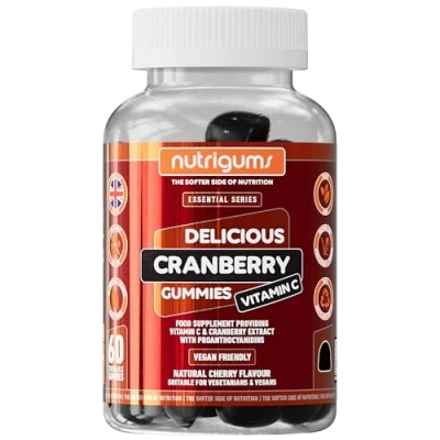 Image of Cranberry &amp; Vitamin C Gummy High Strength Extract 9000mg + 80mg Cherry Flavour 60 Vegan Gummies UTI Support for Women Men by NUTRIGUMS®