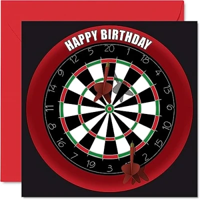 Image of Fun 42nd Birthday Cards for Men Woman Dart Board Happy Card Dad Mum Brother Sister Grandad Nanny Grandma Uncle Auntie, 145mm x Sports Darts Bday Greeting