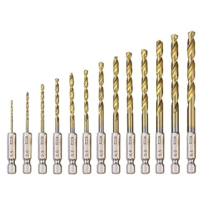 Image of HSS Twist Drill Bit Set,13Pcs High Speed Titanium Coated Steel Tool with Heat Resistant 1.5mm 6.5mm for Drilling Wood/Metal/Plastic