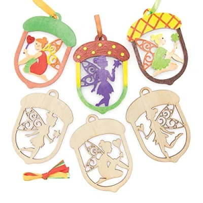 Image of Baker Ross FE702 Autumn Fairy Wooden Decorations Pack of 10, Crafts for Children to Decorate and Display, Make Your Own