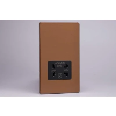 Image of Varilight Urban Dual Voltage Shaver Socket Brushed Bronze 230V/115V Screw Less Plate