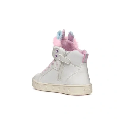 Image of Geox Skylin GIRL Light UP Hightop trainers for kids, Size: 7K, White/multicolor Imitation leather/ textile